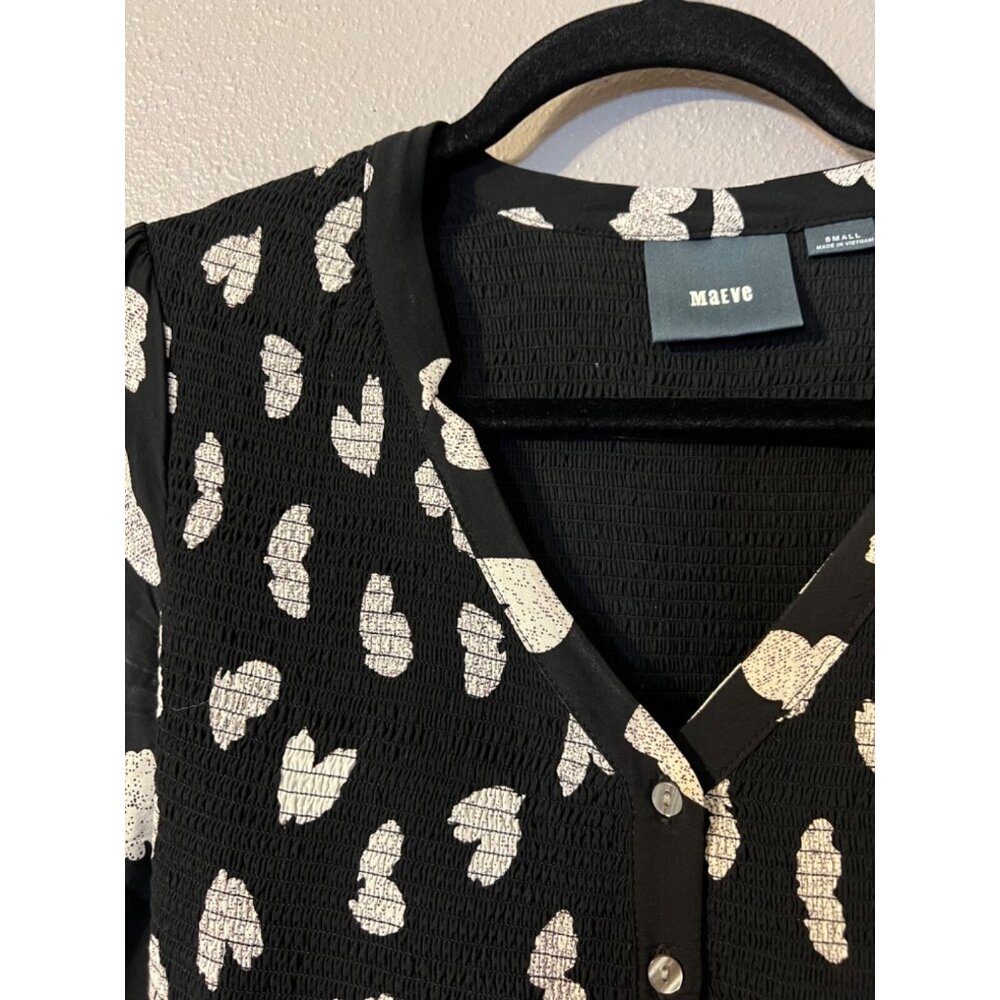 Anthropologie Maeve Dress S Small Cotton Washable Black Crean Hearts Long Sleeve - Picture 9 of 11
